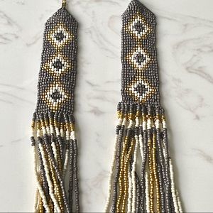 Boho Aztec Beaded Long Necklace grey, gold, white